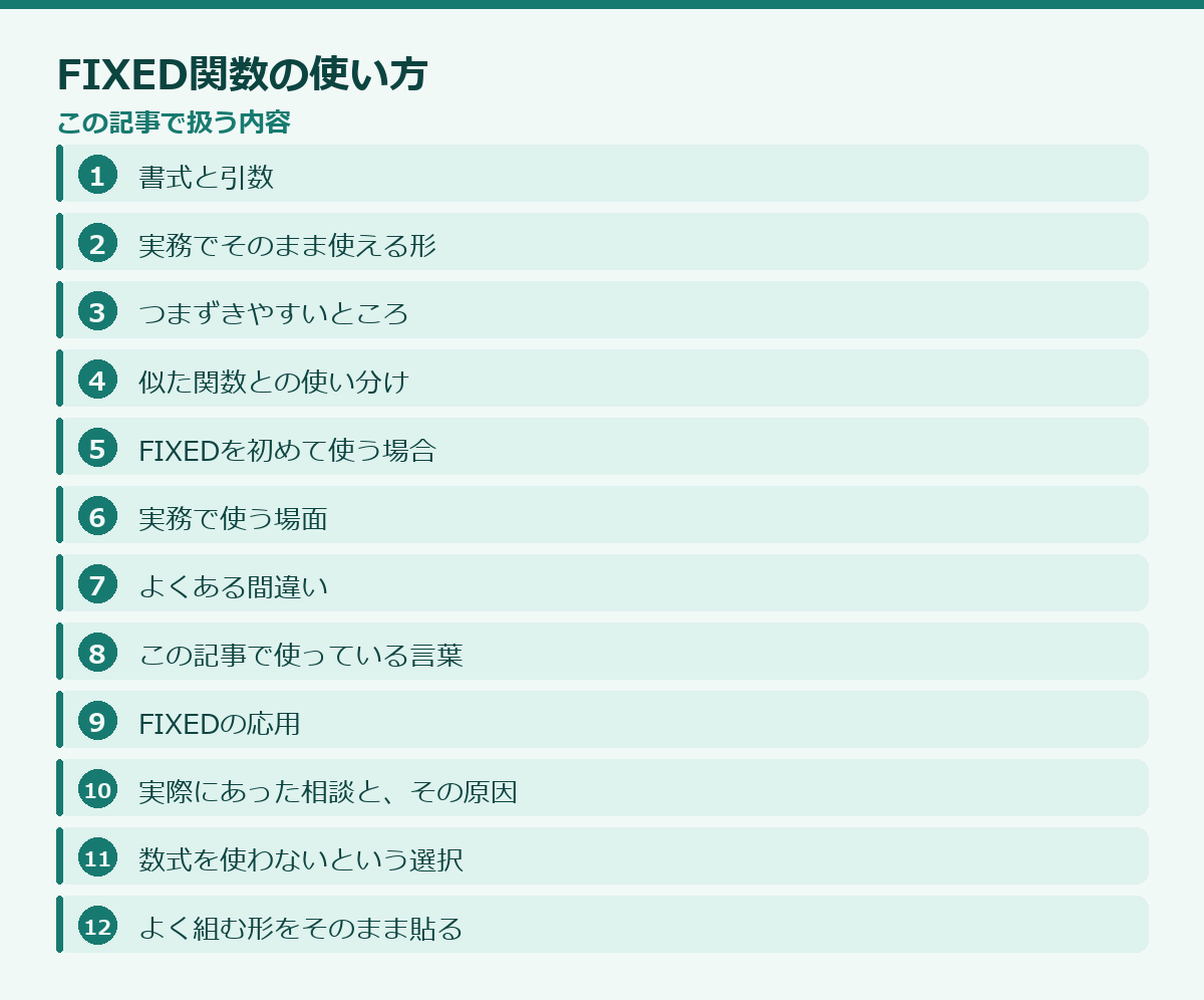 FIXED関数の使い方の記事構成図