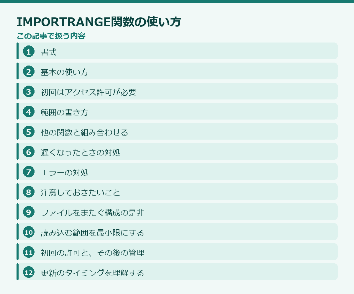 IMPORTRANGE関数の使い方の記事構成図